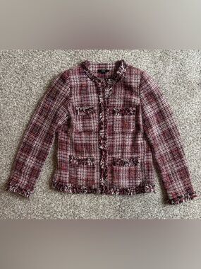 Floryday Tweed Jacket Small Fringe Trim Chanel Style Plaid Blazer